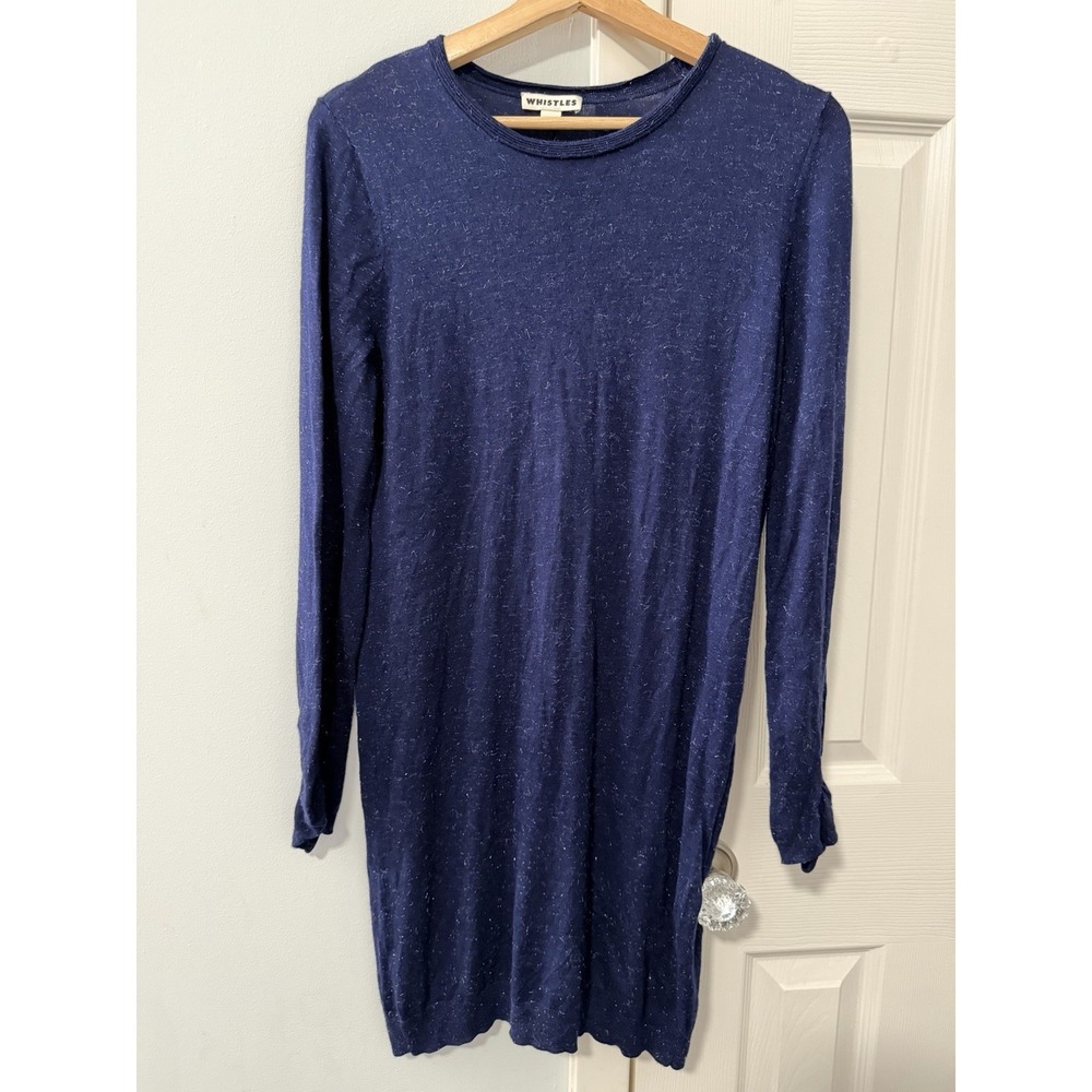 Whistles Navy Sparkle Sweater Dress Sz 6 Long Sleeve Holiday NYE Soft Elevated